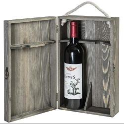 MyGift 2-Bottle Vintage Grey Wine Storage Boxes with Locking Latch & Rope Handle