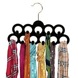 Black Velvet Scarf Necktie Closet Hanger 11 Rings With Hooks 3-Pack