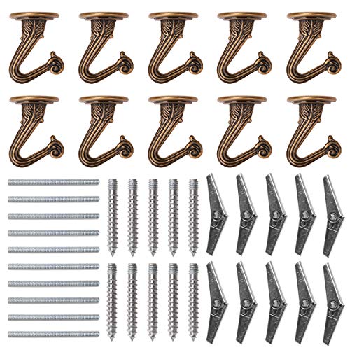 SEISSO 10 Sets Metal Ceiling Hooks, Heavy Duty Swag Hooks with Steel Screws/Bolts and Toggle Wings, Wall Hooks, Plant Hooks, Kitchen Hooks, Cup Hooks, Coated Screw Hanger for Indoor and Outdoor Use