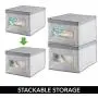 mDesign Soft Fabric Stackable Closet Storage Organizer Holder Boxes Bin with Clear Window, Attached Hinged Lid - Bedroom, Hallway, Entryway, Closet, Bathroom - Textured Print, Large, 6 Pack - Gray mDesign Soft Fabric Stackable Closet Storage Organizer Holder Boxes Bin with Clear Window, Attached Hinged Lid - Bedroom, Hallway, Entryway, Closet, Bathroom - Textured Print, Large, 6 Pack - Gray