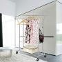 Top_Quality555 Chrome Double Rail Rolling Clothes Rack Clothing Storage Hanger Shelf Garment Stand Heavy Duty