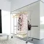 Top_Quality555 Chrome Double Rail Rolling Clothes Rack Clothing Storage Hanger Shelf Garment Stand Heavy Duty