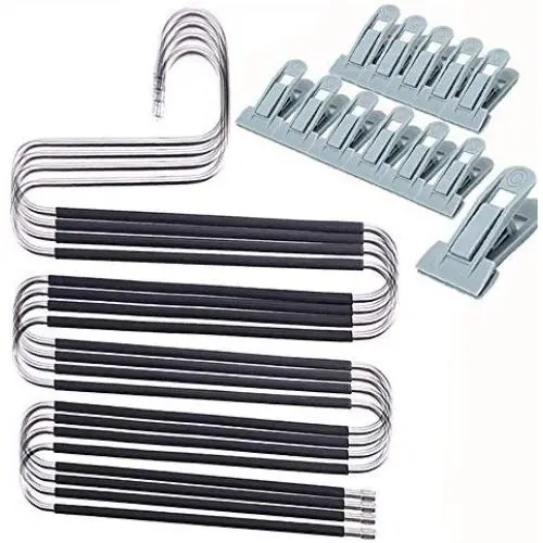 Jubapoz Pants Hangers Stainless Steel Trousers Clothes Hanger S-Shape Multi Pant Hanger Space Saving Jeans Scarf Tie Clothes-4 Pack Jubapoz Pants Hangers Stainless Steel Trousers Clothes Hanger S-Shape Multi Pant Hanger Space Saving Jeans Scarf Tie Clothes-4 Pack