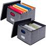 homyfort File Storage Organizer Boxes - 2 Pack, Collapsible Linen Fabric Decorative Box, Office Filing Holders and Easy File Folder for Closet Shelves Gray