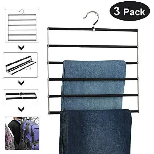 DOIOWN Pants Hangers Slacks Hangers Folding Non Slip Space Saving Stainless Steel Clothes Hangers Closet Organizer for Pants Jeans Trousers Scarf (3 Pack(Black&Folding)) DOIOWN Pants Hangers Slacks Hangers Folding Non Slip Space Saving Stainless Steel Clothes Hangers Closet Organizer for Pants Jeans Trousers Scarf (3 Pack(Black&Folding))