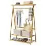 COPREE Bamboo Garment Coat Clothes Hanging Heavy Duty Rack with top Shelf and 2-Tier Shoe Clothing Storage Organizer Shelves