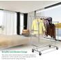 TomCare Garment Rack Double Clothes Racks Adjustable Clothing Rack Extensible Clothes Hanging Rack Commercial Grade Garment Rolling Racks for Hanging Heavy Duty Stainless Steel Garment Rack on Wheels