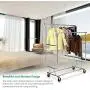 TomCare Garment Rack Double Clothes Racks Adjustable Clothing Rack Extensible Clothes Hanging Rack Commercial Grade Garment Rolling Racks for Hanging Heavy Duty Stainless Steel Garment Rack on Wheels