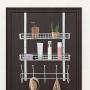 Over The Door Hook 2 Baskets & 5 Hooks Steel Storage Shelf Decorative for Office Home, Storage Organizer Rack for Coat Towel, Jewelry (White)