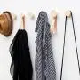 Round Beech Wood Wall Closet Coat Hook/Hanger with Leather Strap