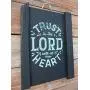 Vintage look TRUST IN THE LORD WITH ALL THINE HEART Chalk Couture style old time font jute hanger antique style primitive style. weathered wood sign