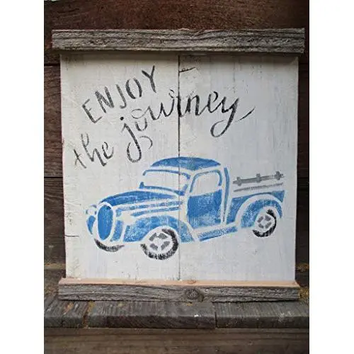 Vintage look ENJOY THE JOURNEY old time vintage TRUCK weathered wood sign with burlap hanger antique style old time font