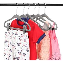 Corodo Velvet Hangers with Clips Grey, Baby Clothes Hangers Heavy Duty Non Slip, Kids Clothing Hangers Ultra Thin for Blouses, Dress, Pants, 30 Pack Pants Hangers with 20 Pack Velvet Hangers Clips