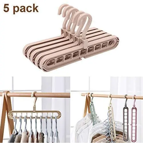 Pack of 5 Portable Clothes Magic Hangers Rack for Closet Space Saving, 360 Degree Rotation Adjustable Wardrobe Non Slip Plastic Hanging Rod Organizer Clothes Hanger Stand