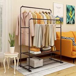 JURMENT Clothes Garment Rack Metal Heavy Duty Double Rail Organizer 2 Hanging Rods Installed Multi-Purpose Portable Entryway Shelving,Bronze