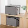 Collapsible File Organizer Boxes [2-Pack] Decorative Linen Storage Hanging Filing Folders with Lids Office Gray for Letter Size and Legal Size