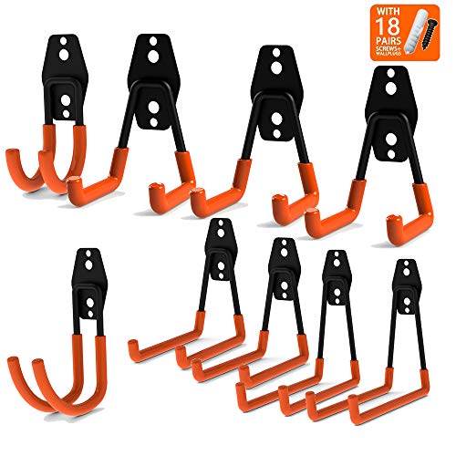 BG-Style Steel Garage Storage 9 PCS,Utility Double Hooks,Heavy Duty for Organizing Power Tools,Laddy,Bulk Items,Wall Mount Tool Holder for Home Chair Ladder,Shovel Holder,Bike Hanger