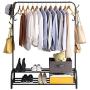 Clothing Garment Rack with Shelves, Metal Cloth Hanger Rack Stand Clothes Drying Rack for Hanging Clothes,with Top Rod Organizer Shirt Towel Rack and Lower Storage Shelf for Boxes Shoes Boots, Black