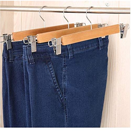 10pcs Durable Skirt Practical Anti Slip Laundry Clothes Hanger Pants Home Anti-Rust Natural Slack with Clips Wooden Adjustable