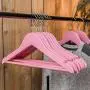 Harbour Housewares Wooden Children Clothes Kids Coat Hangers with Trouser Bar & Notches - Pastel Pink - Pack of 10