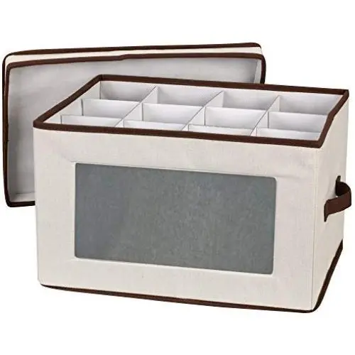 Household Essentials Natural 542 Vision Storage Boxes with Lid and Handles | Balloon Goblet Wine Glasses Canvas with Brown Trim Household Essentials Natural 542 Vision Storage Boxes with Lid and Handles | Balloon Goblet Wine Glasses Canvas with Brown Trim