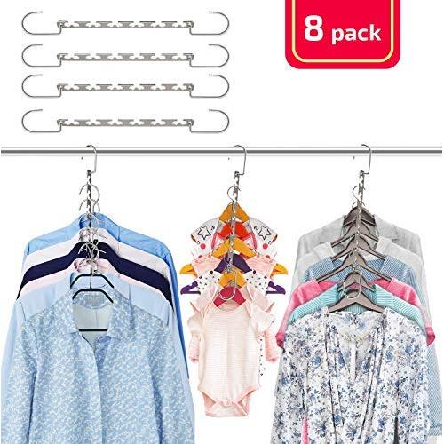 KJfamily Space Saving Hangers Metal Hanger Magic Cascading Hanger Closet Clothes Organizer Multifunctional Clothes Hangers Stainless Steel 6X2 Slots (8 Pack)