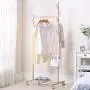 FCXBQ Carbon Steel Single Rail Garment Rack with Side Hook Tree Stand Coat Hanger and Shoe Clothes Storage Shelf for Jacket, Umbrella, Clothes, Hats, Scarf, and Handbags (Color : Beige)