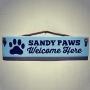 Sandy Paws Welcome Here Wood Sign - Rustic Wall Decor With Rope Hanger - Dog Decor for Home