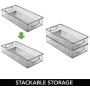 mDesign Plastic Stackable Storage Container Bin with Handles - Bathroom Cabinet Organizer for Makeup, Shampoo, Conditioner - 16" Long, 2 Pack - Smoke Gray