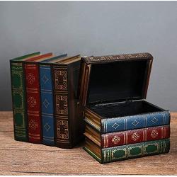 Chris.W Wooden Antique Book-Like Bookends with Hidden Storage Boxes Classic Decorative Library Book Ends, Set of 2(Large + Small)