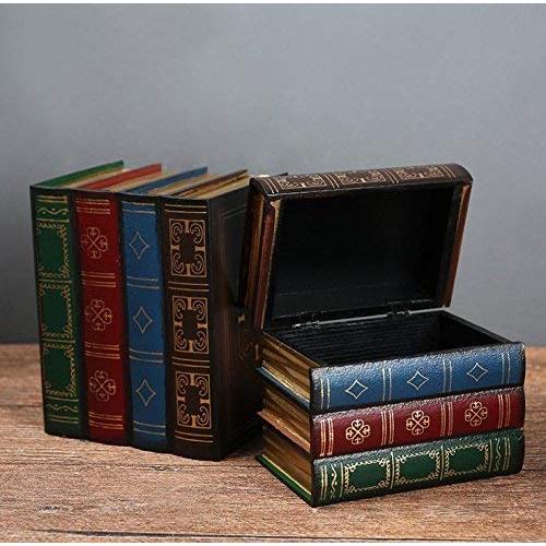 Chris.W Wooden Antique Book-Like Bookends with Hidden Storage Boxes Classic Decorative Library Book Ends, Set of 2(Large + Small)