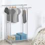 MyGift Chrome Plated Adjustable Dual Bar Garment Display Rack, Rolling Clothes Hanger with Bottom Shelf