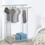 MyGift Chrome Plated Adjustable Dual Bar Garment Display Rack, Rolling Clothes Hanger with Bottom Shelf MyGift Chrome Plated Adjustable Dual Bar Garment Display Rack, Rolling Clothes Hanger with Bottom Shelf