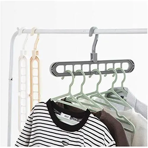 10PC Random Color Multi-Function Nine-Hole Rotating Hanger Space Saving Folding Magic Clothes Hanger Wardrobe Drying Home Bedroom Decoration