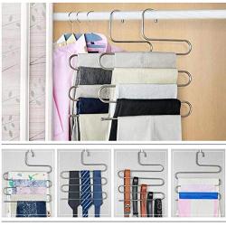 5PC Stainless Steel Pants Trousers Hanger Clothes Rack Closet Holder Organizer Decoration