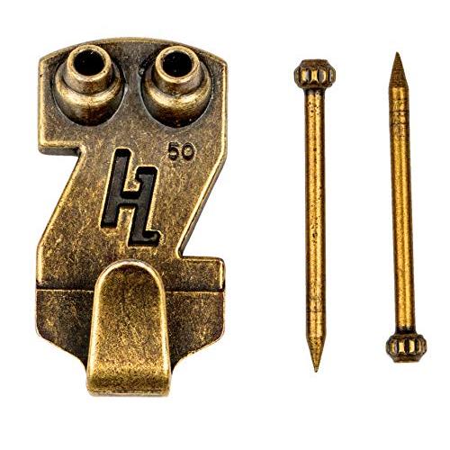 HangZ 30005 Gallery Picture Hooks, 50lb, Antique Brass, 2-Pack