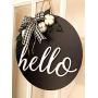 Hello Wreath, Door Decoration, Hello Door Hanger, Black and White Wreath, Front Door Wreath, Buffalo Plaid Wreath, Cotton Decor