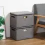 Seckon Large Foldable Storage Bin with Lid [2-Pack] Linen Fabric Decorative Storage Boxes Organizer Containers Basket Cube with Handles Divider for Bedroom Closet Office Living Room