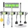 Broom Mop Holder, Upgraded Heavy Duty Stainless Steel Wall Mount Hanger Storage Systems Tools, Screws or Self Adhesive 3M Broom Organizer with 3 Racks 4 Hooks for Kitchen Bathroom Office Garden Garage