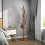 Free Standing Wood Coat Rack-8 Hooks Sturdy Wooden Coat Hanger Entryway Hall Tree Coat Tree with Round Base for Clothes,Scarves,Handbags,Umbrella (Honey Brown)