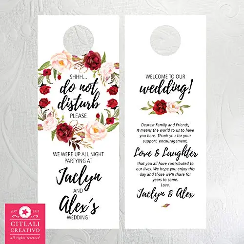 Garden of Roses Wreath Shhh. Do Not Disturb (Set of 10) Wedding Door Hangers