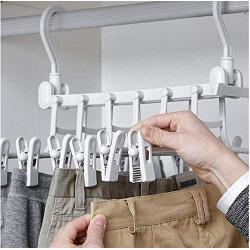 Multifunctional Hanger Space Saving Folding Magic Clothes Hanger Drying Cabinet Home Bedroom Storage Holder Hanger Pants Clip 2pc