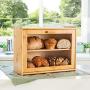 LAURAS GREEN KITCHEN Large Bread Box: Bamboo Bread Boxes with Clear Front Window - Farmhouse Style Bread Holder for Kitchen Counter - Double Layer Bread Storage Bin Holds 2 Loaves (Self-Assembly)