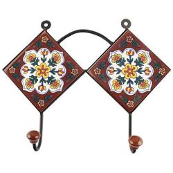 Indianshelf Handmade 1 Artistic Vintage Brown Ceramic Floral Coat Hooks Holders/Wall Hooks for Pictures