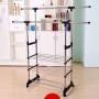 Cypressshop Double Hanging Rail Garment Clothes Hanger Airing Holder Rack 3 Tiers Rolling Trolley Cart Dryer Storage Organizer Laundry Dorm Bedroom Space Saving Home Furniture