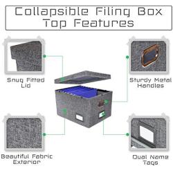 New and Improved Collapsible Hanging File Storage Organizer with Smooth Sliding Rail | Office Hanging File Boxes Storing Solution| Fits Letter/Legal | Charcoal | Rolling Dolly Wheels Available | 1 Pack