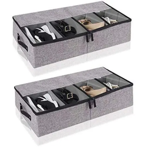 HOMFREEST Under Bed Shoe Storage Organizer for Closet [Set of 2] Adjustable Dividers Shoe Container Boxes Bedding Storage with Clear Cover