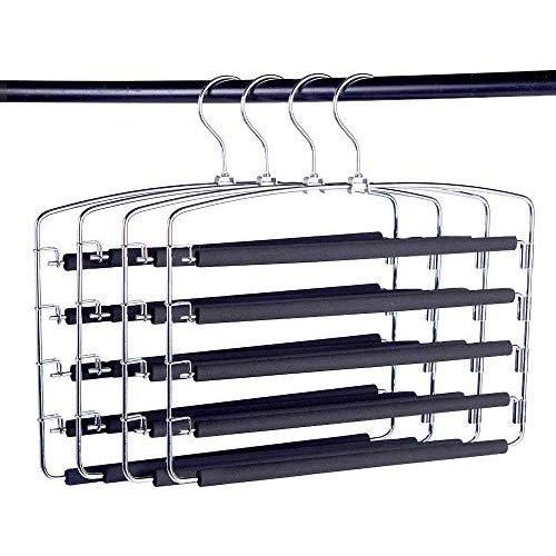 VEHHE Pants Hangers Multi Skirt Hangers 4 Set Swing Arm Slack Space Saving Non-Slip Foam Padded Closet Storage Organizer for Pants Jeans Trousers Skirts Scarf