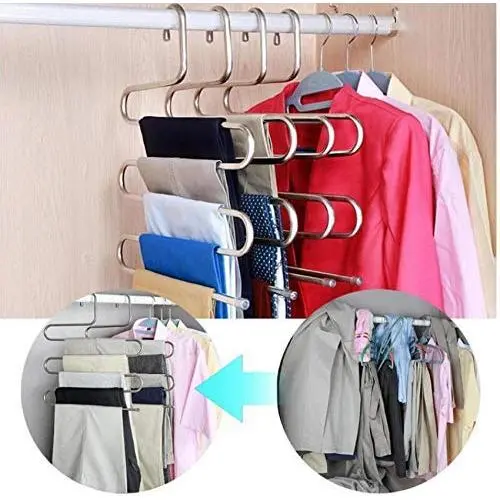 5pcs Stainless Steel Clothes Hanger Multifunction S-Type 5 Layers Pants Trousers Clothing Hanging Rack Closet Belt 5pcs Stainless Steel Clothes Hanger Multifunction S-Type 5 Layers Pants Trousers Clothing Hanging Rack Closet Belt