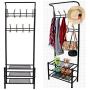 Peatao Heavy Duty Garment Rack Multi-Purpose Coat Clothes Stand with 3-Tier Shoes Rack and Hanger Bar
